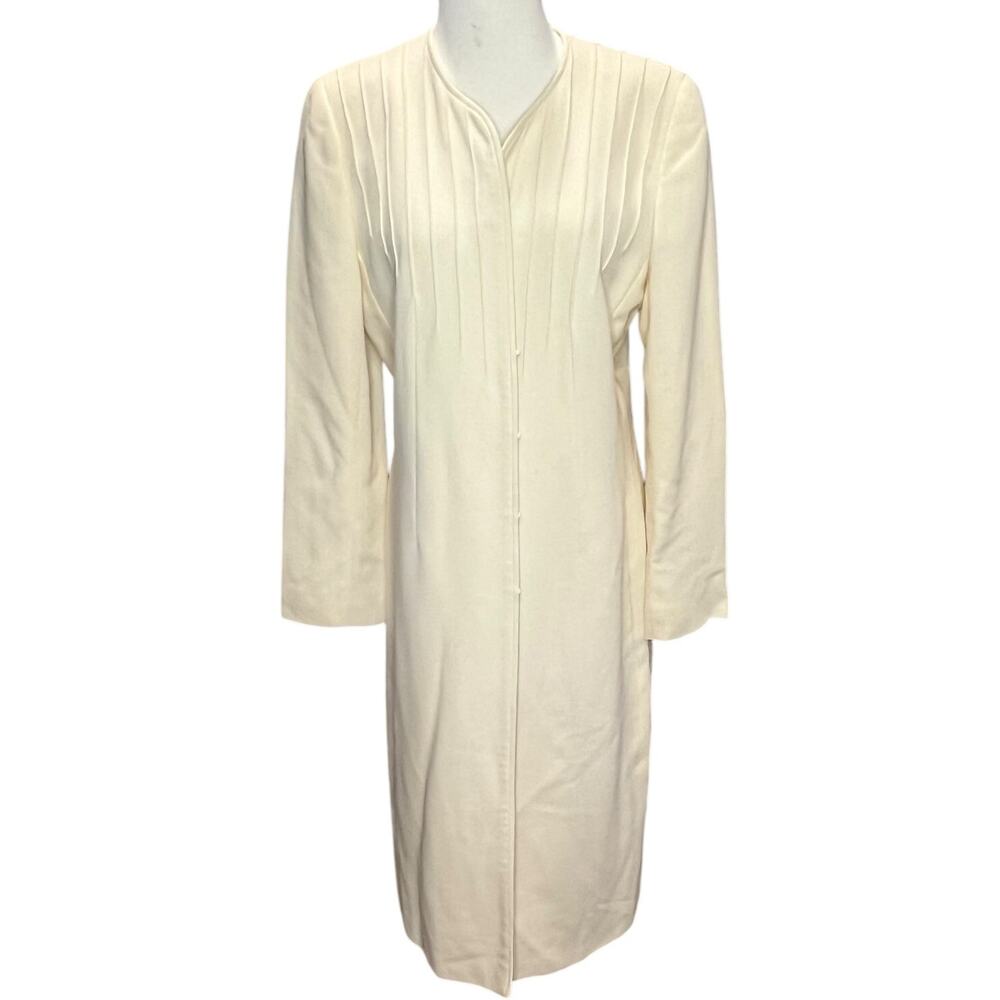 Vintage Valentino Miss V Coat Womens 12 /46 Cream Pleated Front Pockets Timeless